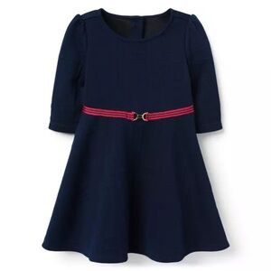 Janie & Jack Navy Blue Quilted Dress with Belted Ribbon Trim